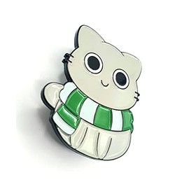 Grey Cat Green Scarf Wizard School Cute Metal Enamel Pin Badge