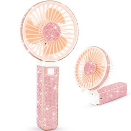 Mudder Rhinestone Handheld Fan Crystal Bling Mini Personal Fan Glitter Bedazzled Portable USB Rechargeable & Battery Operated for Girls Women Outdoor Travel Indoor Makeup Office(Pastel,Foldable)