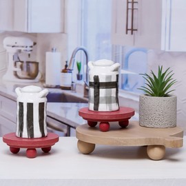 Defined Deco Christmas Mini risers for display,Wood Risers for Decor,Small 4”Round Wooden Riser, Farmhouse Wood Riser, Rustic Pedestal Display Stand,Display Risers for Tiered Tray Decor(Set of 2,Red)