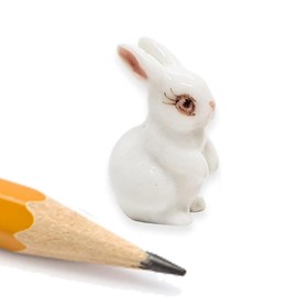 WitnyStore Tiny ¾ Inch White Sitting Rabbit Figurine - Miniature Hand Made Painted Ceramic Cute Bunny Cottontail Rabbits Leporidae Wildlife Animal Porcelain Decorative Collectible Figures Décor Gifts