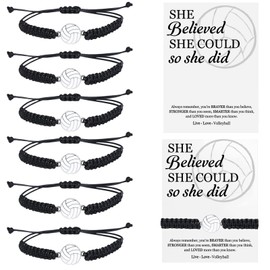 AKPMJ 12 Sets Volleyball Bracelets Gifts Adjustable Woven Bracelets with Inspirational Cards Volleyball Gift for Sports Team Women Players Party Favors bulk