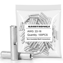 haisstronica Non Insulated Butt Connectors Kit, 100pcs Tinned Copper Uninsulated Wire Connectors for Automotive Marine (AWG 22-16)