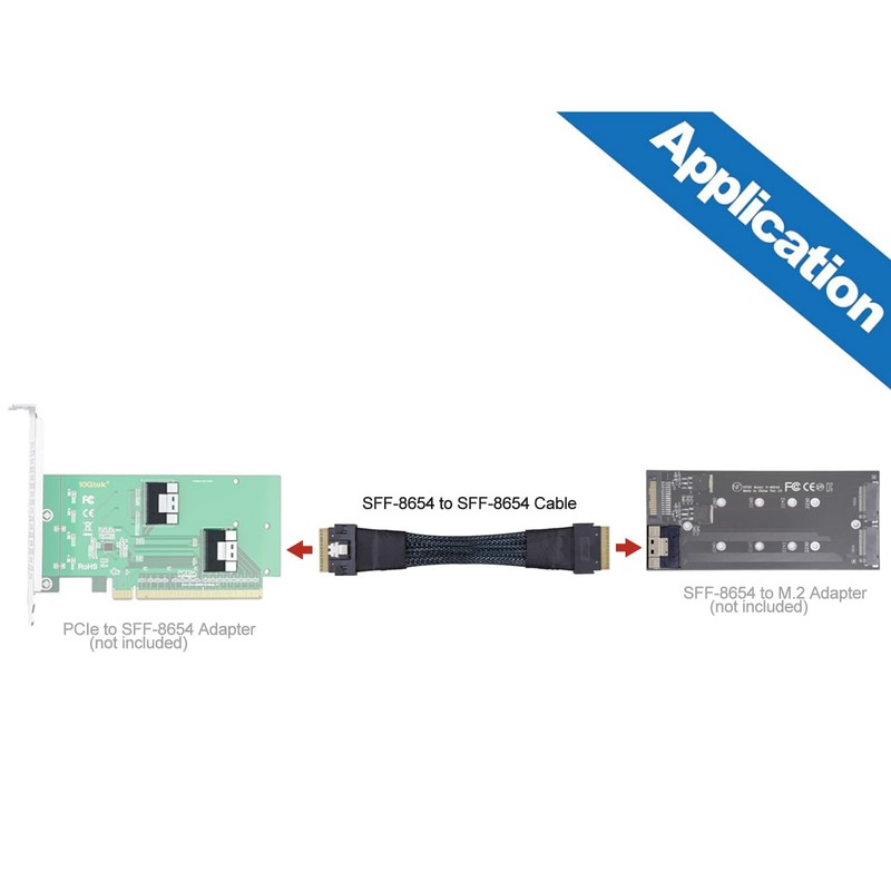 10Gtek 24G SlimSAS SFF-8654 to SFF-8654 Cable, 8i Internal Cable,