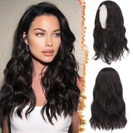 BARSDAR Long Curly Brown Wig, Medium Length, 46 cm Wavy Brown Wig for Women, Middle Parting, Natural, Heat-Resistant, Synthetic Shoulder Length, Curly Wig - Dark Brown