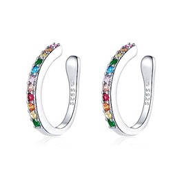 Silber Ohrringe für damen 925 mit mehrfarbigen Zirkonen. Creolen aus Silber 925 für Damen oder 18K Gold, ideal als Geschenk zum Muttertag... Ohrringe mädchen. Schmuck damen (Versilberung)