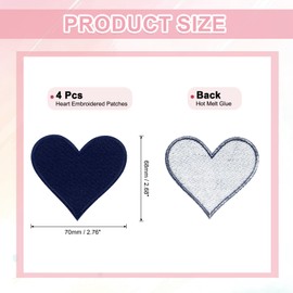 sourcing map 4Pcs Iron on Heart Patches, Sew on Small Heart Embroidered Patches, Decorative Repair Patch Applique for DIY Crafts Backpacks Bags Hats Clothes, 70mm Dark Blue