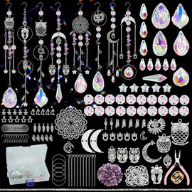 DEMIUKO 410 Pieces Sun Catcher Crystal Craft Set Adult DIY Suncatcher Craft Crystals Pendant Wind Chime Light Catcher Prism Sun Catcher Window Decoration for Home Window Garden Decor (Owl)