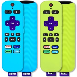 [2 Pack] Pinowu Remote Cover Suitable for Roku Voice Remote Control, Anti Slip Silicone Cover Compatible with Roku Express 4K+ 2021, Streaming Stick+ Remote (Turquoise + Green)