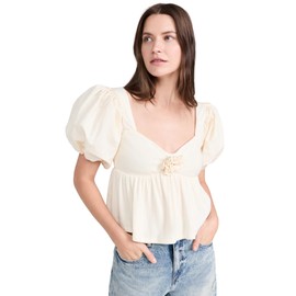 For Love & Lemons Women's Valencia Top, Cream, Off White, S