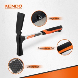 KENDO Mason's Hammer 600 g Berlin Shape Length 325 mm with 2 Component Handles Carbon Steel Hammer Head