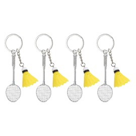 PATIKIL Badminton Keychain, 4 Pack Badminton Lover Key Chain Sports Pendant Badminton Ball Charm Keychain for Gifts Favors Souvenirs, Yellow