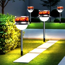 bihipe Solar Powered Lawn Flame Lights, Outdoor Waterproof LED Garden Stake Lights, Decorative Landscape Lighting for Lawn, Path, Camping, Courtyard, USB Rechargeable Solar Lights