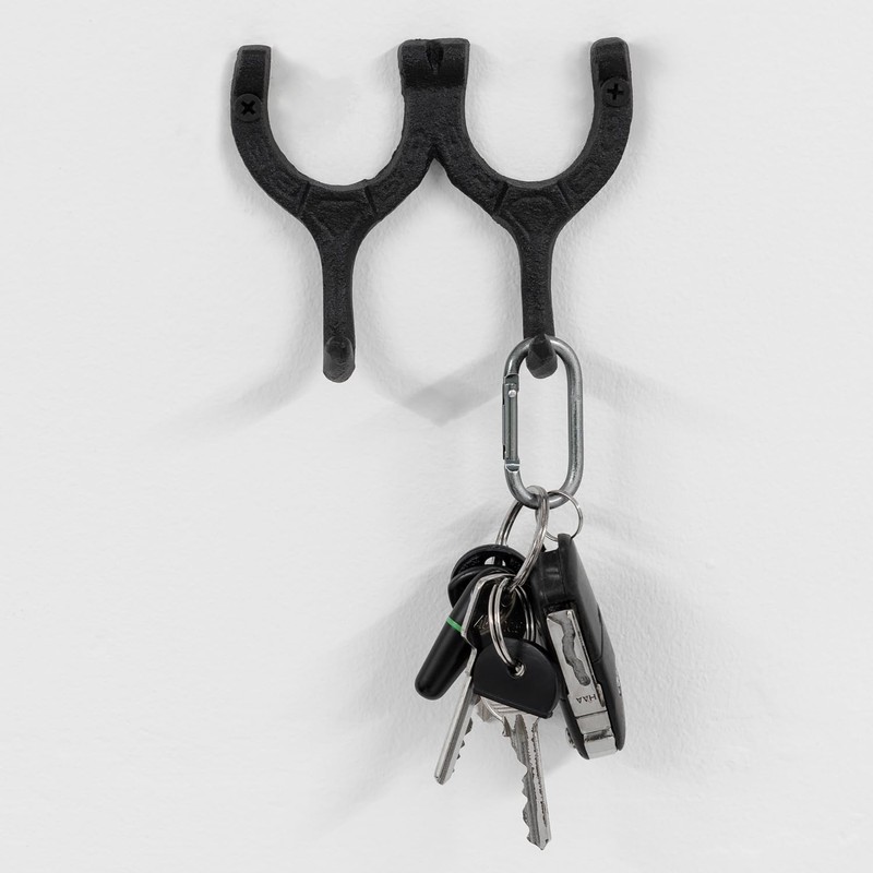 Woodside Cast Iron Wall Mounted Double Horseshoe Hook Coat/Hat/Key Rack,