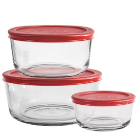 Anchor Hocking Classic Glass Food Storage Containers with Lids, Red, 6-Piece Set, Model Number: