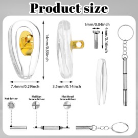 Screw-in Eyeglass Nose Pads, 8 Pairs Soft Silicone Eyeglass Nose Pads Metal Core Air Chamber Glasses Noses Pad Replacement Kit with Micro Screw and Screwdriver (Gold)