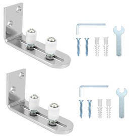 TeTupGa 2 Pack Sliding Barn Door Floor Guides, Flush Sliding Door Bottom Guide, Adjustable Wall Mount Stay Roller Sliding Kit for Different Sizes of Sliding Doors(Silver)