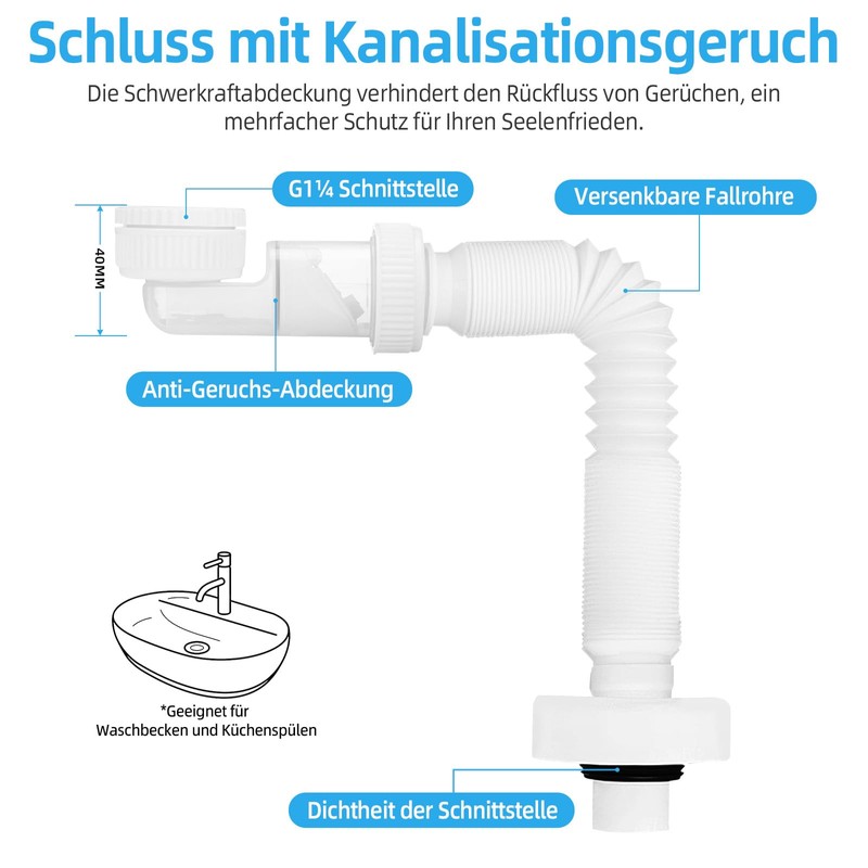 CEOTIS 1 1/4 Inch Siphon, Drain Hose, Space-Saving Siphon for