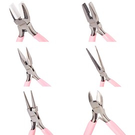 SUNNYCLUE 6 Pieces Mini DIY Jewellery Pliers Tool Set Round Needle Bend Long Nose Slide Cutting Linesman Nylon Jaw Pliers Pliers Precision Pliers Beads Repair Supplies for Jewellery Making