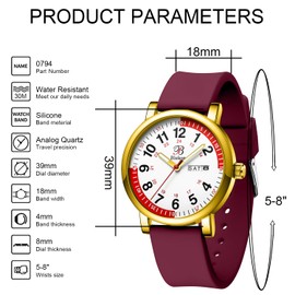 Blekon Pulsometer Nurse Watch with Secondhand – Scrub Matching Band Colors for Medical Professionals – Super Easy to Read Dial w/Day and Date Indicator, Waterproof Watch