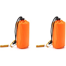Emergency Blanket, Camping Blanket with Survival Whistle Waterproof Lightweight Thermal Bivy Sack Survival Blanket Bags, Nylon Sleeping Bag for Camping, Hiking, Outdoor, Activities -2Pack