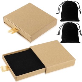 2 PCS Jewelry Gift Boxes with 2 PCS Velvet Bags, Necklace Bracelet Earring Cardboard Organizer, Portable Square Lidded Pendent Storage Case, Jewelry Gift Box for Birthday Christmas Wrapping (Brown)