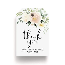 Bliss Collections Thank You Gift Tags, Blush Floral, Thank You for Celebrating with Us Gift Tags for Weddings, Bridal Showers, Birthdays, Parties and Baby Showers, 2"x3" (50 Tags)