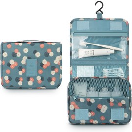 Mossio Hanging Toiletry Bag - Large Cosmetic Makeup Travel Organizer for Men & Women with Sturdy Hook (Blue Flowers)