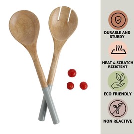 Folkulture Salad Servers or Salad Tongs, Wooden Utensils for Serving Salad, Salad Forks or Salad Tongs for Serving, Salad Sling, 12-inch Spoon and Fork Set, Mango Wood, Grey