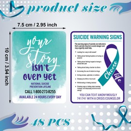 Dunzoom 48 Pcs Suicide Prevention Awareness Wallet Cards Bulk Teal Purple Ribbon Suicide Awareness Items Prevention Warning Signs for Adults Community Events Charity Events, 4" x 3"
