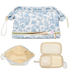 Travel Makeup Bag, #1 Blue Flower