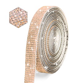 Self Adhesive Champagne Crystal Rhinestone Strips Diamond Ribbon Bling Gemstone Sticker Rhinestone Roll for Craft with 2 mm Rhinestone for DIY Arts Crafts,Wedding Party,Car Phone Decoration