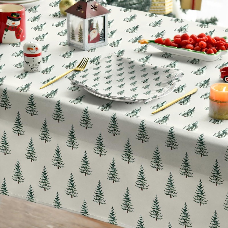Horaldaily Christmas Tablecloth 60×120 Inch Rectangular, Trees Green Boho Washable