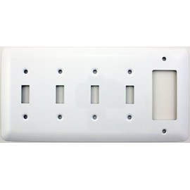 Mulberry Princess Style White Stamped Steel 5 Gang Combination Switch Plate - 4 Toggle Light Switch Openings 1 GFI/Rocker Opening