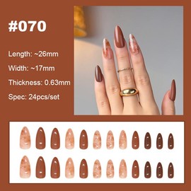 【NEW ARRIVALS!】 Press on Nails French Tip Bling Coffin Short Almond Fake Nails with Designs Glue on Nails Long Glossy Gradient Medium False Nails Reusable Full Cover Thick Nail Acrylic Stick on Nails for Women Girls 24 Pcs:_070