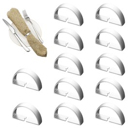 Pack of 12 napkin rings, napkin rings, silver napkin ring, shiny semicircle, suitable for home, restaurants, bars and weddings, wedding anniversaries, most theme parties