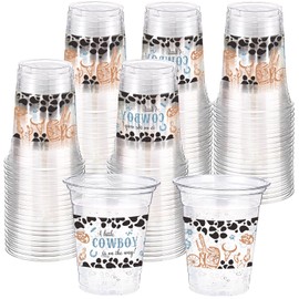 Funnymoom 60 Pcs Cowboy Baby Shower Plastic Cups 16 oz Western Cowboy Party Cup Clear Disposable Western a Little Cowboy Is on the Way Party Cups for Cowboy Baby Shower Birthday Party Supplies