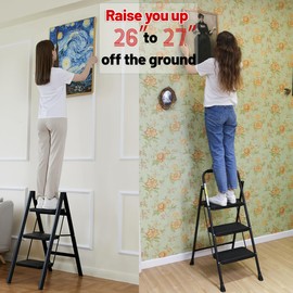 Double Elite 2 Pcs of Folding 3-Step Ladders Bundle, includ. 500 Lbs Small Step Ladder 3 Step Folding with Handgrip, and 330 Lbs Folding Kitchen Step Ladder for Adults