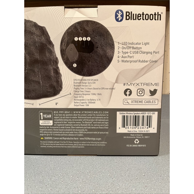 TWS Wireless Bluetooth Stereo Rock Speaker 2 Pack Outdoor IPX5