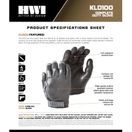 HWI Gear KLD100 Complete Duty Glove Cut-Resistant, Ergonomic, Protection Wrapped Finger, Black XXS