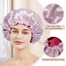 Coubeau Double Layer Sleep Cap for Women - Sleep Cap with Drawstring Adjustment Buckle Soft and Breathable Plain Satin Sleep Cap to Protect Your Hair