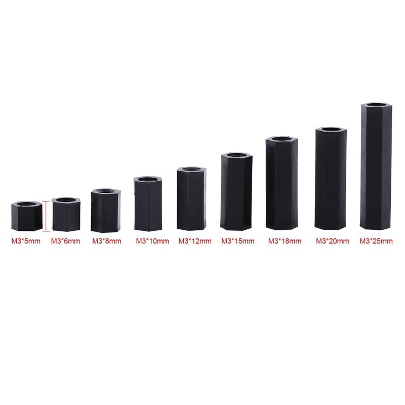 Akozon 100Pcs M3 Female Hex Threaded Spacer Standoff Black Nylon