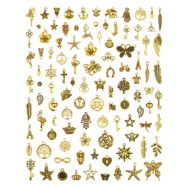 JIALEEY - 100 colgantes de oro tibetano mixtos de oro antiguo, para pulseras, collares, bisutería y manualidades, Zinc, Aleación.