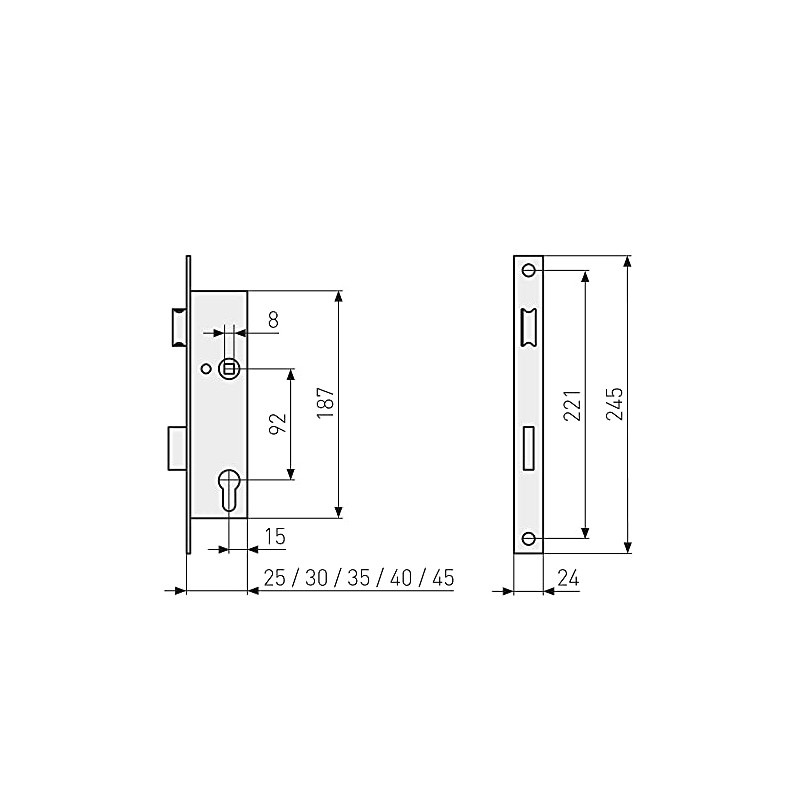 ABUS Mortise Lock Silver 25mm 61745