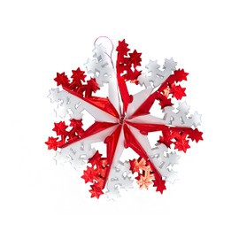 Foil Garland Snowflake Star - Christmas Hanging Decoration Wall Ceiling Xmas Deco (White & Red)