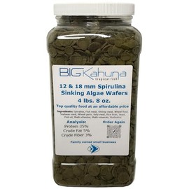 BIG KAHUNA TROPICAL FISH Premium Sinking Spirulina Algae Wafers Ideal for Plecos, Catfish, Shrimp, Snails, and Other Bottom Feeding Fish 4 lbs. 8 oz. (12 mm and 18 mm Spirulina Mix)