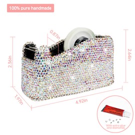 Bling Bling Crystal Luxury Handmade Diamond Desktop Tape Dispenser for Fashion Girls Women (AB Color)