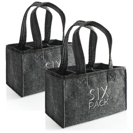 com-four® 2 x Bottle Bag - Felt Drink Holder for 6 Bottles - Foldable Felt Bag with Handles for Drinks - 6 Carrier for Bottles up to 0.5 L - Men's Handbag (Pack of 2 - SIXPACK)