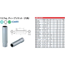 Kyoto Machine Tools (KTC) 1/2 inch (12.7 mm) Deep Socket (Hex) B4L-3/4