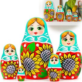 AEVVV Russian Nesting Dolls Set of 5 pcs - Russian Doll with Sunflower Decorations - Matryoshka Doll with Sunflowers - Sunflower Decor - Sunflower Gifts