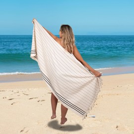 100% Cotton Turkish Beach Towels Great for Beach, Bathroom Towels Adult Travel Essentials Cruise Accessories Vacation Yoga Mat Soft Feel High Absorbent Sand Free Quick Dry (Galata Light Beige)